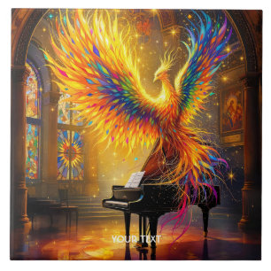 Azulejo Fantasía Cute Phoenix Jugando Piano