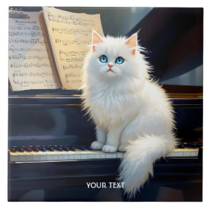 Azulejo Fantasía Cute Ragdoll Cat En Piano