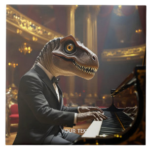 Azulejo Fantasía Cute T-rex Jugando Piano