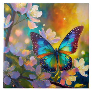 Azulejo Fantasía de Flor de Cerezo Mariposa Amanecer