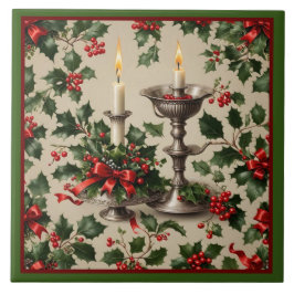 Azulejo Fantasía de Navidad Holly y Velas