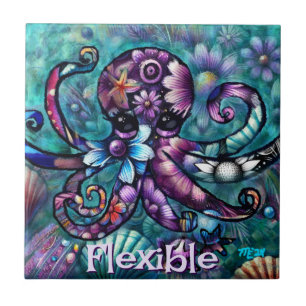 Azulejo Fantasía de Octopus floral Verde azulada personali
