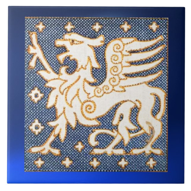 AZULEJO FANTASÍA DE ORO BLANCO GRIFFIN EN AZUL (Frente)
