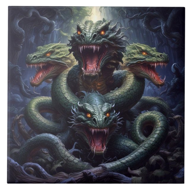 Azulejo Fantasía del monstruo del dragón serpiente de serp (Frente)
