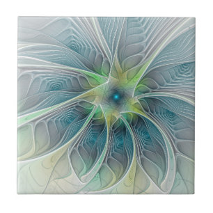 Azulejo Fantasía Flor Fractal Verde Azul