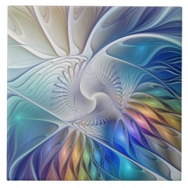 Azulejo Fantasía floral, colorido abstracto flor fractal