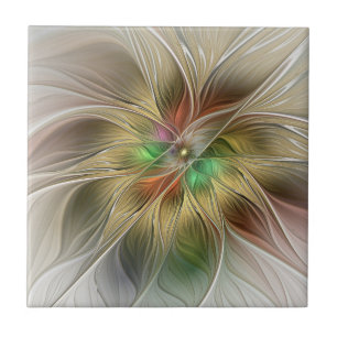 Azulejo Fantasía Floral Con Fractal Dorado Moderno