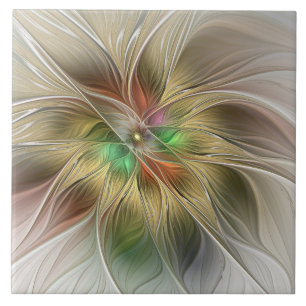 Azulejo Fantasía Floral Con Fractal Dorado Moderno