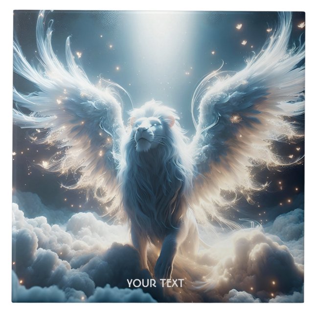 Azulejo Fantasía lindo cielo de león blanco (Frente)