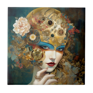 Azulejo Fantasía Mecánica Lady Robótica Sci-Fi