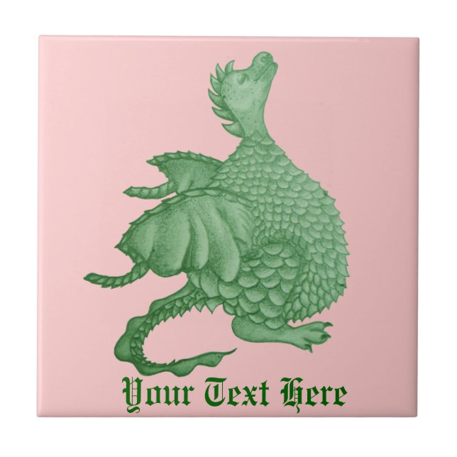 Azulejo fantasía mítica criatura dragón verde lindo (Frente)