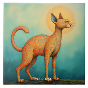 Azulejo Fantasía Naranja lindo Gato abstracto