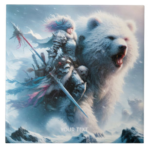 Azulejo Fantasía Oso Cuto Mujer Guerrera