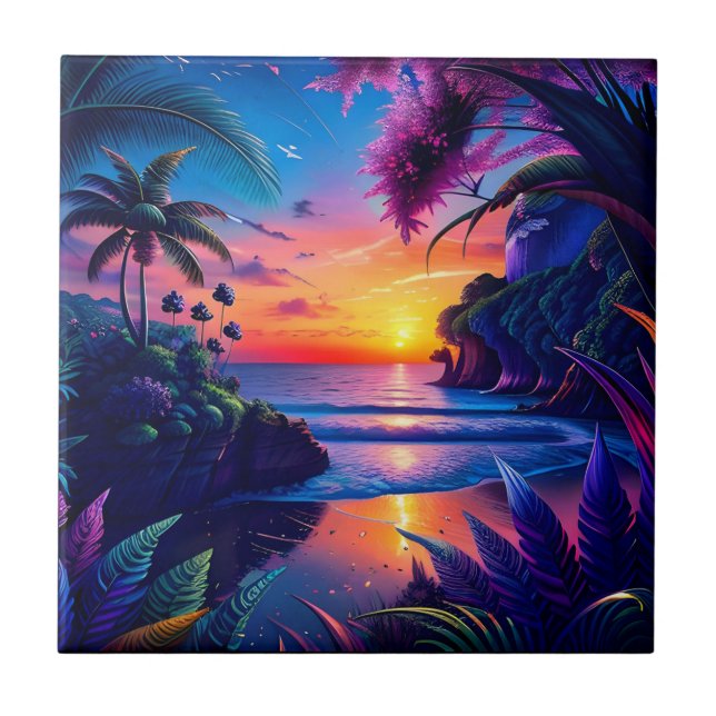 Azulejo Fantasía Playa Tropical Dos (Frente)