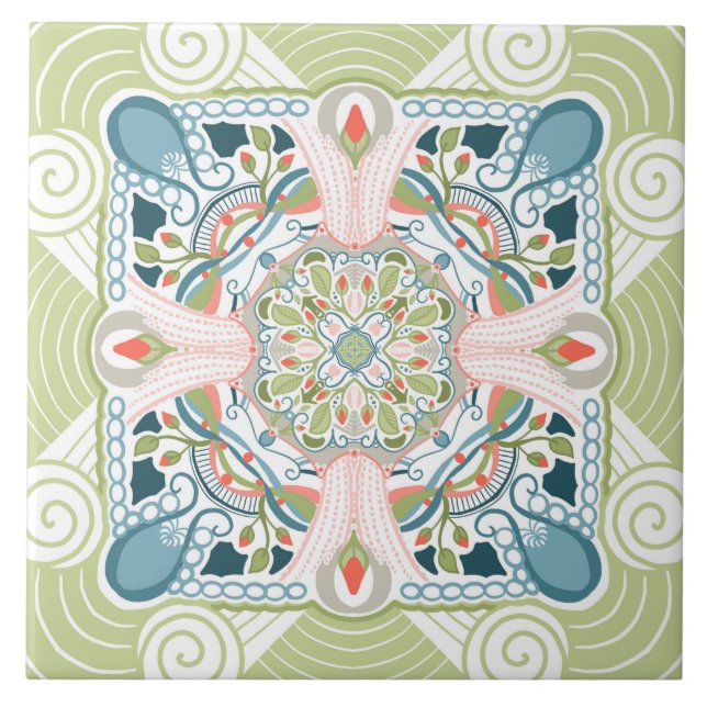 Azulejo Fantasía primaveral Mandala (Frente)