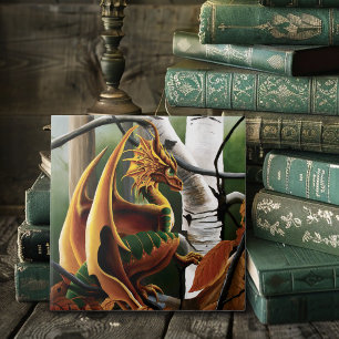 Azulejo Fantasía verde del Naranja Dragón de Otoño