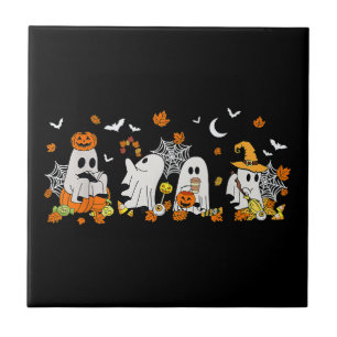 Azulejo Fantasma Adorable Bebiendo Café Halloween Otoño Fa