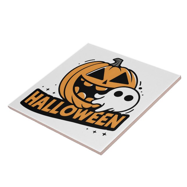 Azulejo Fantasma alegre por una calabaza juguetona (Lado)