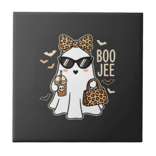 Azulejo Fantasma Lindo Diseño de Leopardo de Halloween Boo