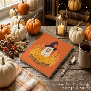 Azulejo Fantasma Lindo y Calabazas Corona de Otoño Espeluz