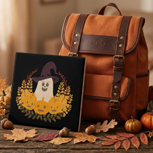 Azulejo Fantasma Lindo y Espeluznante y Corona de Otoño de