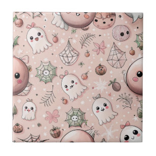 Azulejo Fantasma rosa y pastel de Halloween sin problemas