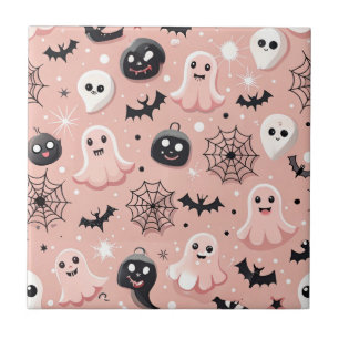 Azulejo Fantasma rosa y patrón sin foco de Halloween