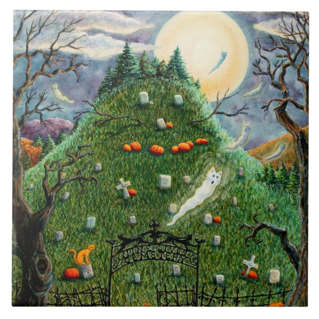 AZULEJO FANTASMAS CAT EN NUEVE CEMETERIO DE VIDAS, ARTE FO (Frente)
