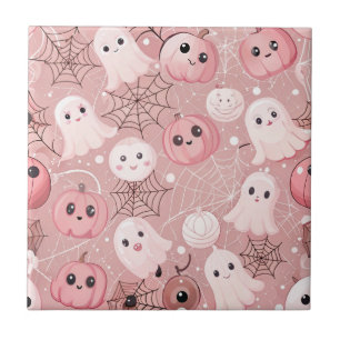 Azulejo Fantasmas rosas y calabazas Halloween sinusal