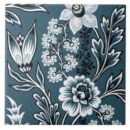 Azulejo Fantastic Flowers (Slate Teal) Fine Art