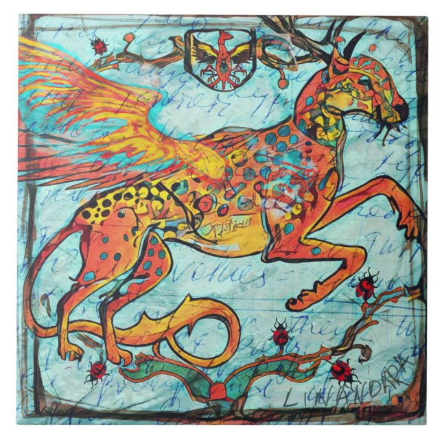 Azulejo Fantástica bestia venado Jaguar Ladybird Phoenix (Frente)