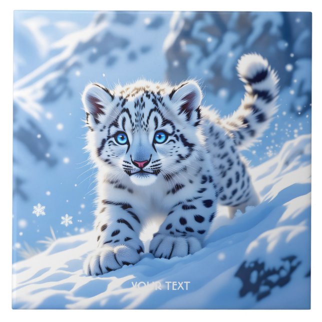 Azulejo Fantástico Cute Snow Baby Leopardo (Frente)