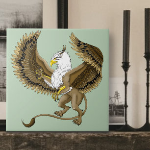 Azulejo Fantástico Grifo Marrón Majestuoso Griffin Mitológ