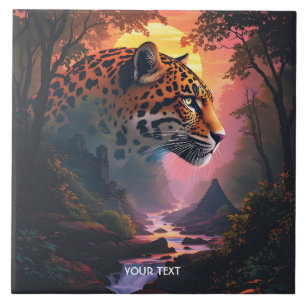 Azulejo Fantástico leopardo lindo al atardecer