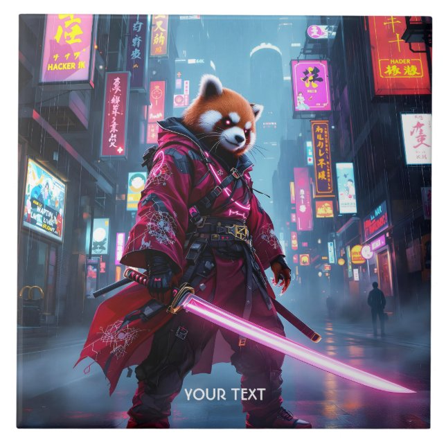 Azulejo Fantástico Samurái Panda Rojo Lindo (Frente)