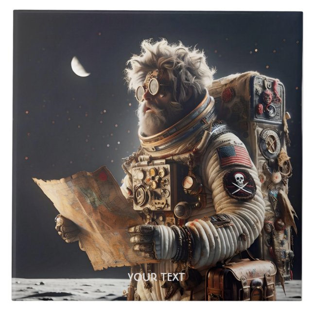 Azulejo Fantasy Cute Astronauta Mapa de espacio (Frente)