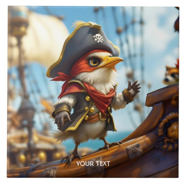 Azulejo Fantasy Cute Bird Captain Pirate (Frente)