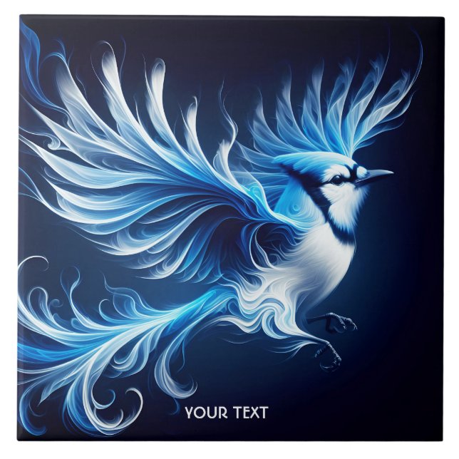 Azulejo Fantasy Cute Blue Flying Bird (Frente)