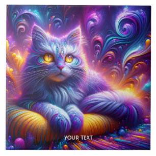 Azulejo Fantasy Cute Blue Purple Cat
