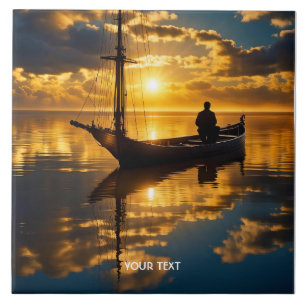 Azulejo Fantasy Cute Bote Sunset Sea