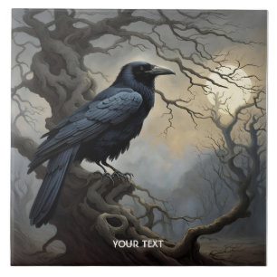 Azulejo Fantasy Cute Crow Tree Darkness