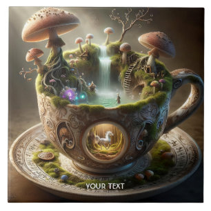 Azulejo Fantasy Cute Cup Mushrooms Forest