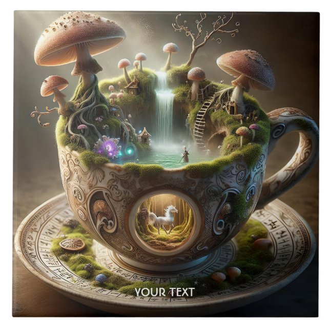 Azulejo Fantasy Cute Cup Mushrooms Forest (Frente)