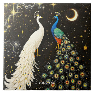 Azulejo Fantasy Cute Duo Abstract Peacocks