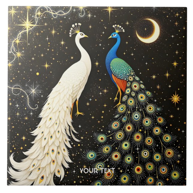 Azulejo Fantasy Cute Duo Abstract Peacocks (Frente)