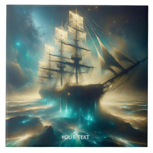 Azulejo Fantasy Cute Ghost Sea Ship