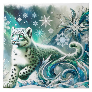 Azulejo Fantasy Cute Green Eyes Leopardo