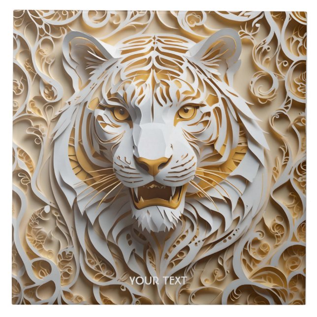 Azulejo Fantasy Cute Kirigami Tiger White (Frente)