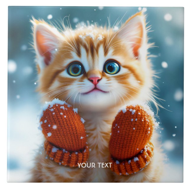 Azulejo Fantasy Cute Kitten Mittens Snow (Frente)