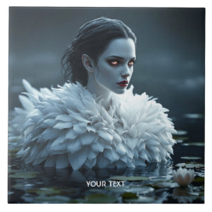 Azulejo Fantasy Cute Lake Swan White